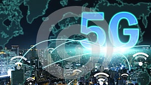 5G network connection with city background conceptsÂ 